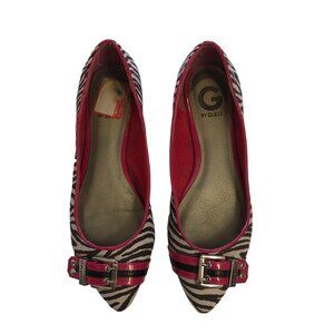 G By Guess Black, White, and Pink Zebra Print Flats 9.5